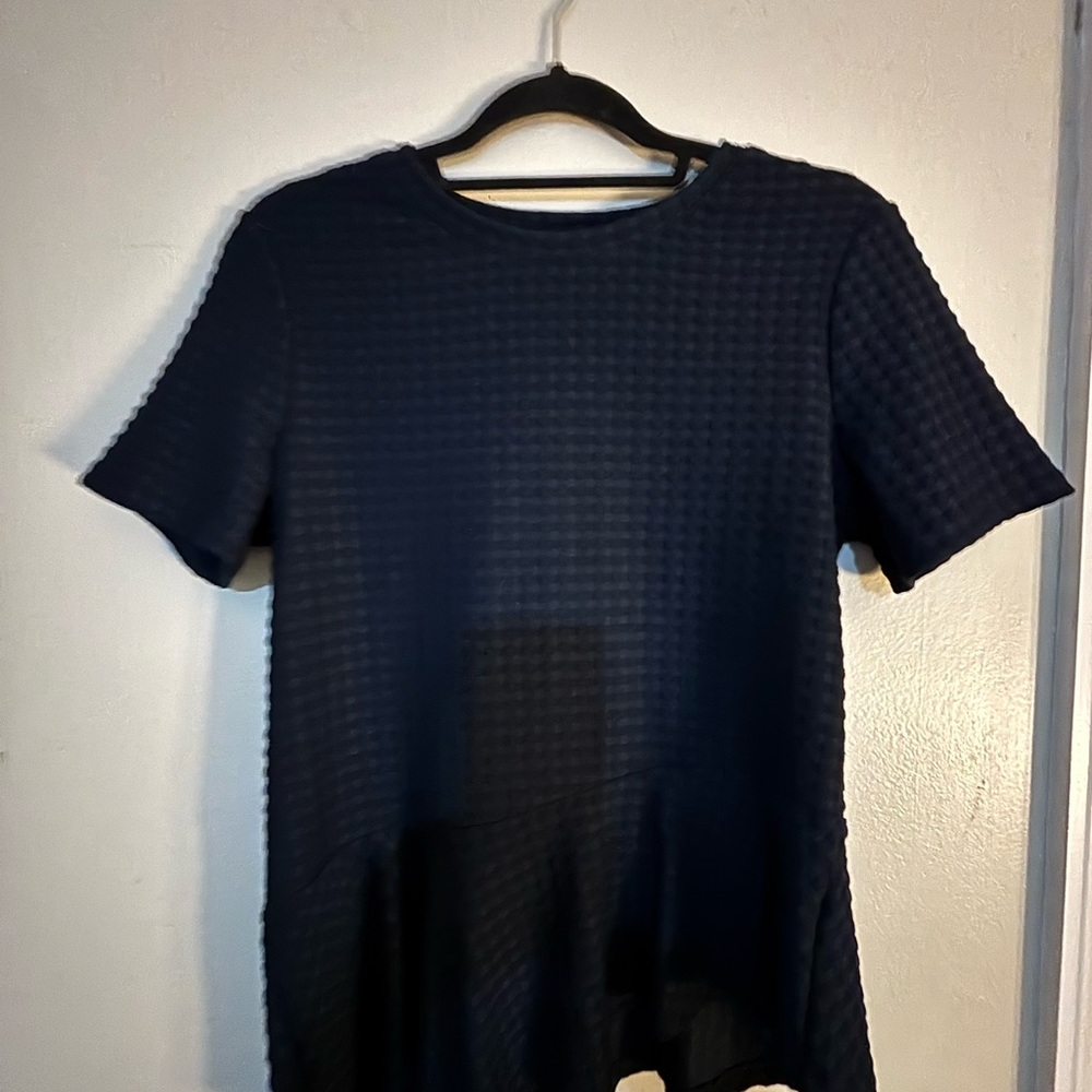 Banana Republic Asymmetrical Peplum Waffle Knit top in navy blue